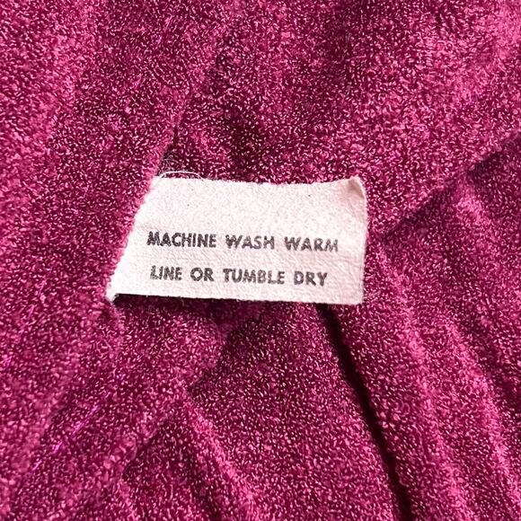 Vintage 70s Union Made Magenta Terry Cloth Shirt Waist Dress Side Button Midi - Picture 9 of 12